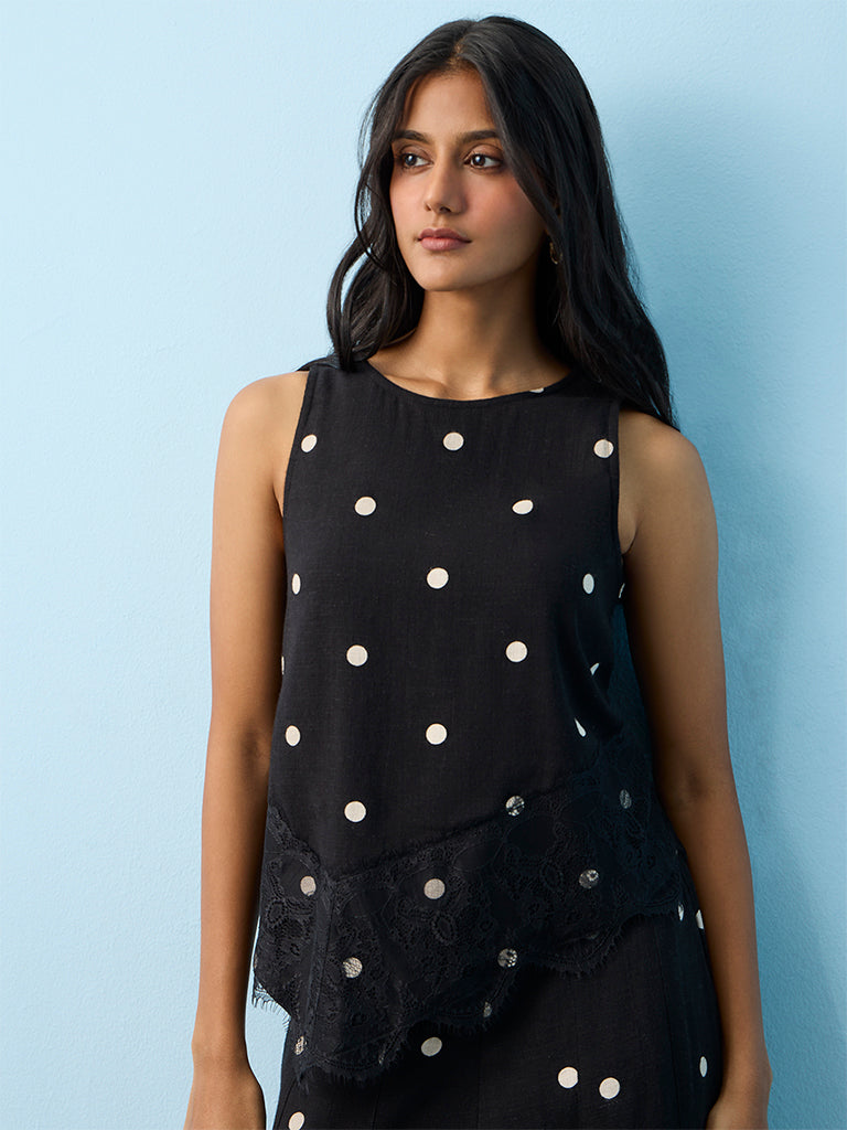 LOV Black Polka Dot Printed Top