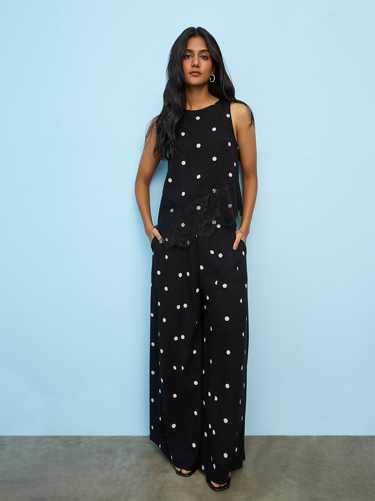 LOV Black Polka Dot Printed Top