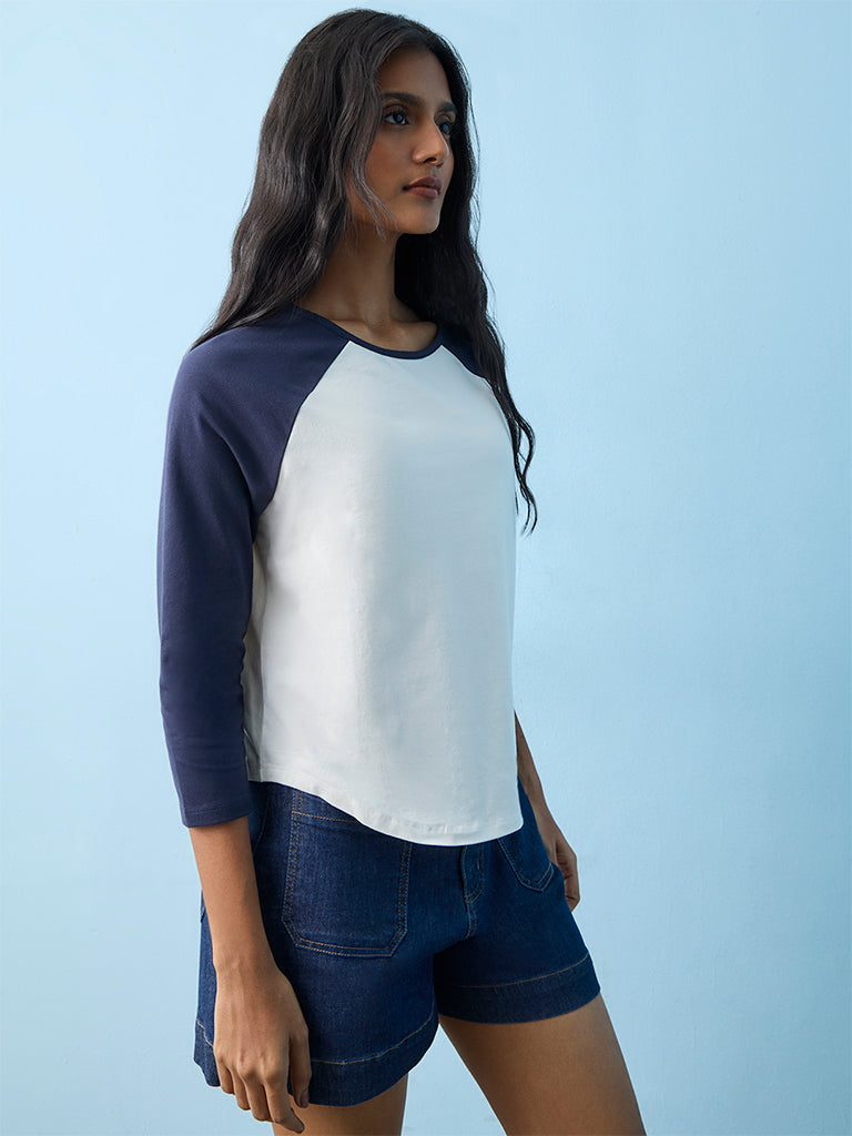 LOV Off-White Colour-Blocked Cotton-Blend T-Shirt