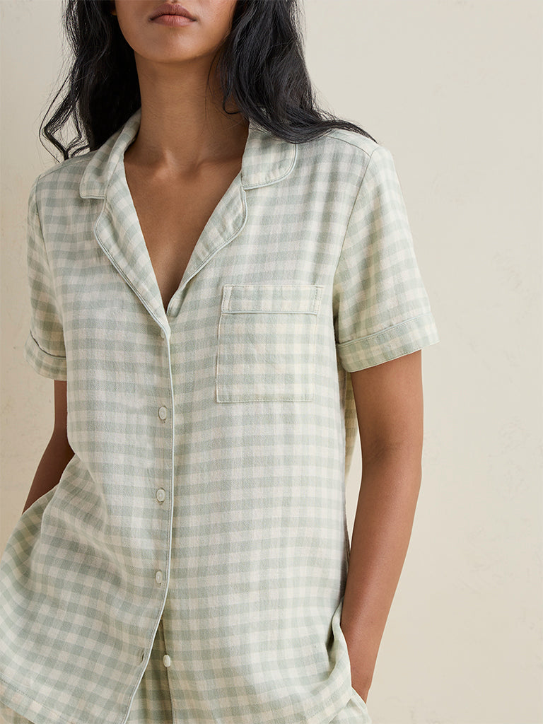 Wunderlove Sage Green Checkered Shirt and Pants Set