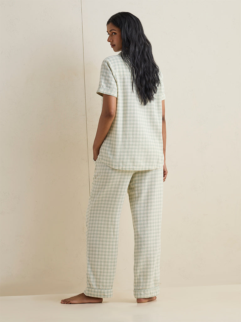 Wunderlove Sage Green Checkered Shirt and Pants Set