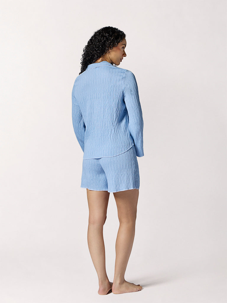 Wunderlove Blue Textured Shirt and Shorts Set