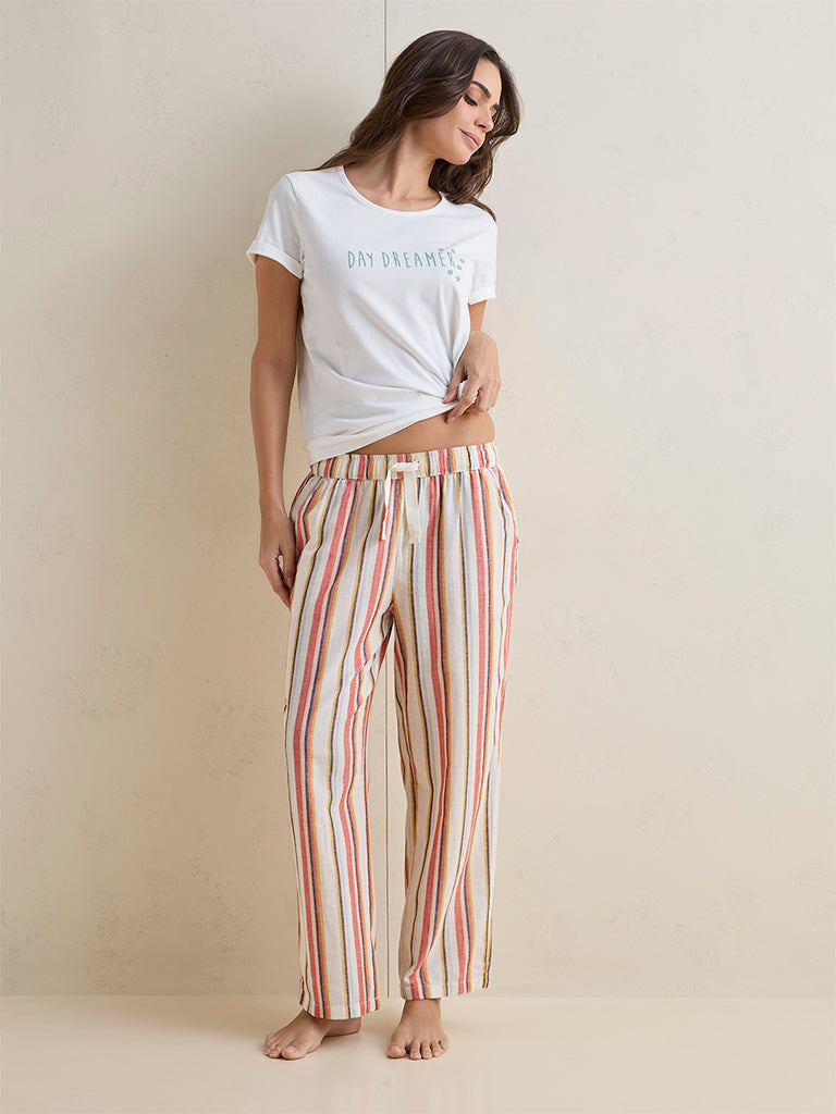 Wunderlove Red Striped Cotton High-Rise Pants