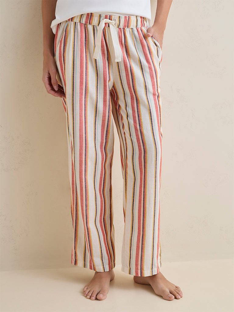Wunderlove Red Striped Cotton High-Rise Pants