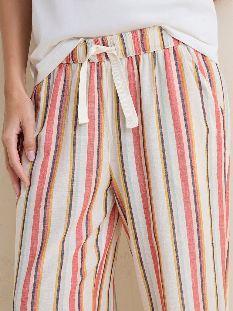 Wunderlove Red Striped Cotton High-Rise Pants