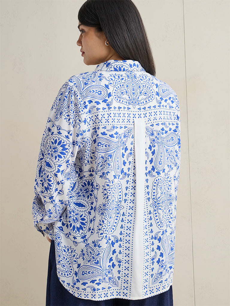 Gia White Paisley Printed Cotton Shirt
