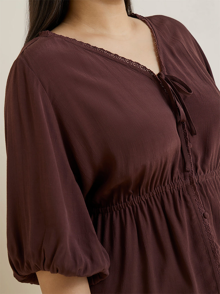 Gia Dark Brown Solid Peplum Blouse
