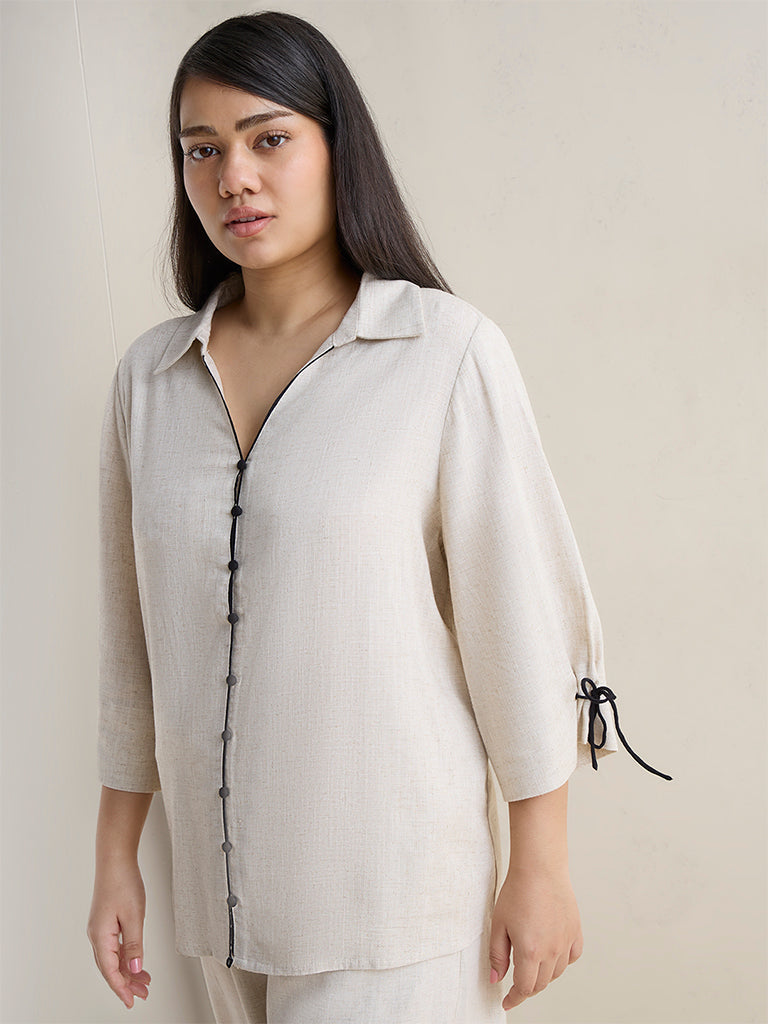 Gia Beige Solid Cotton Blouse