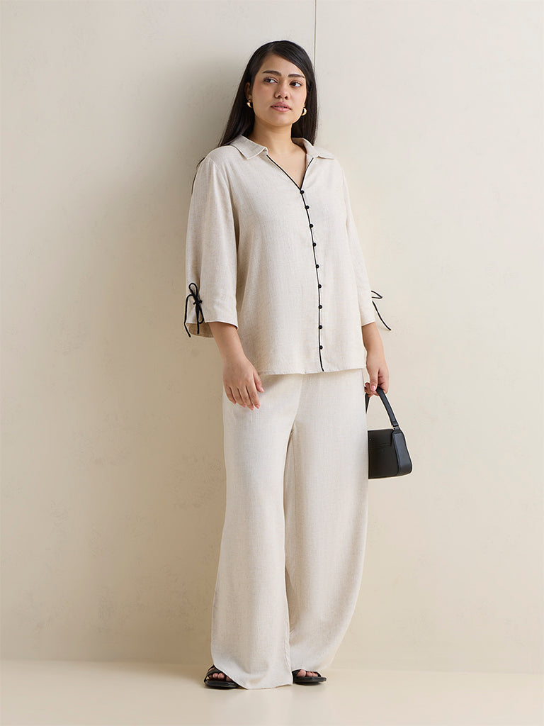 Gia Beige Solid Cotton Blouse
