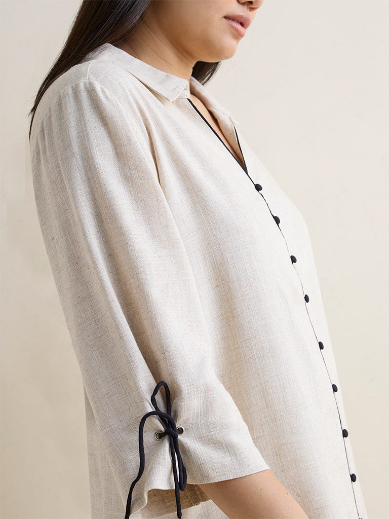 Gia Beige Solid Cotton Blouse