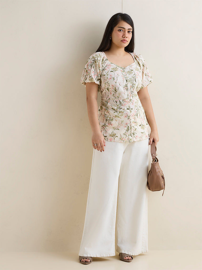 Gia Multicolour Floral Pattern Cotton Peplum Top