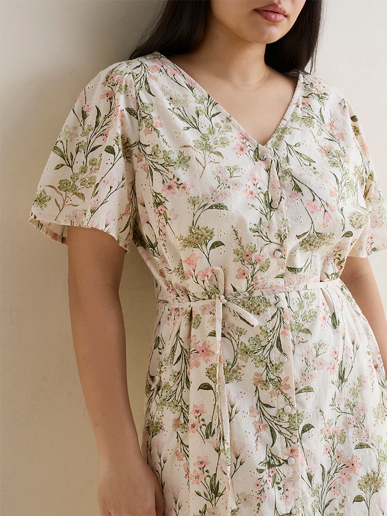 Gia Multicolour Floral Pattern A-Line Cotton Dress
