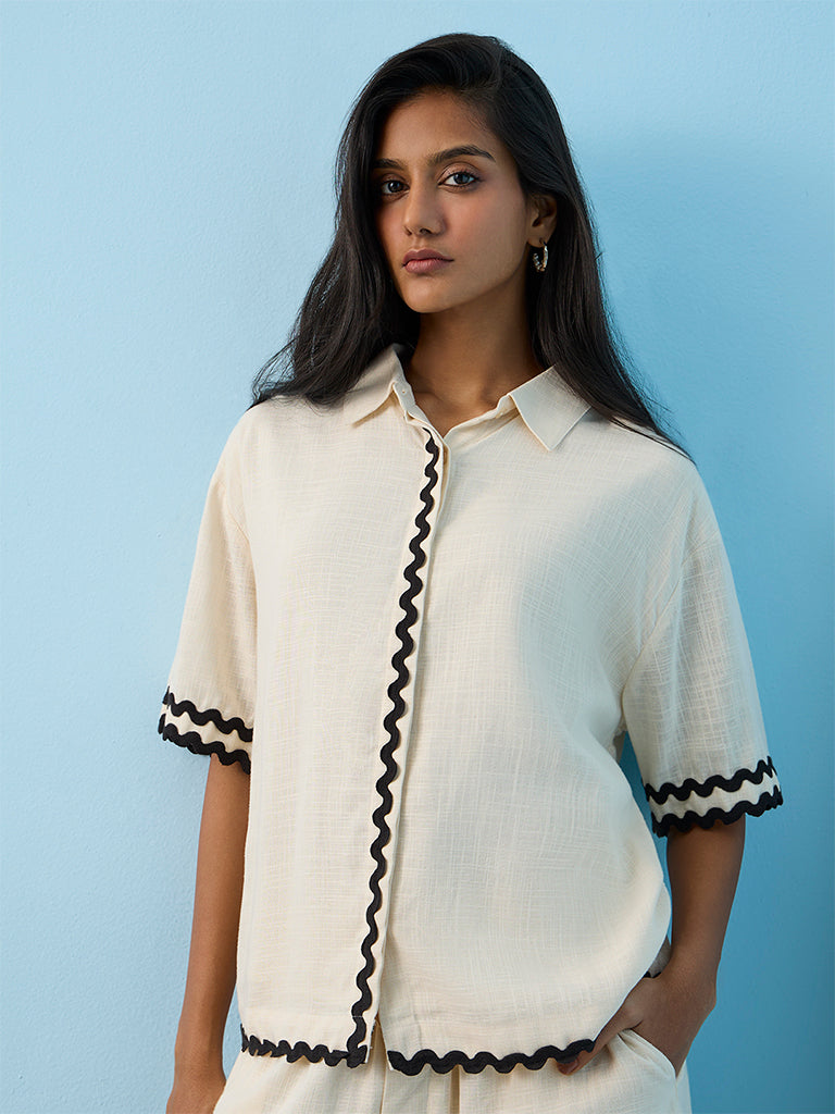 LOV Off-White Rick Rack Detail Shirt