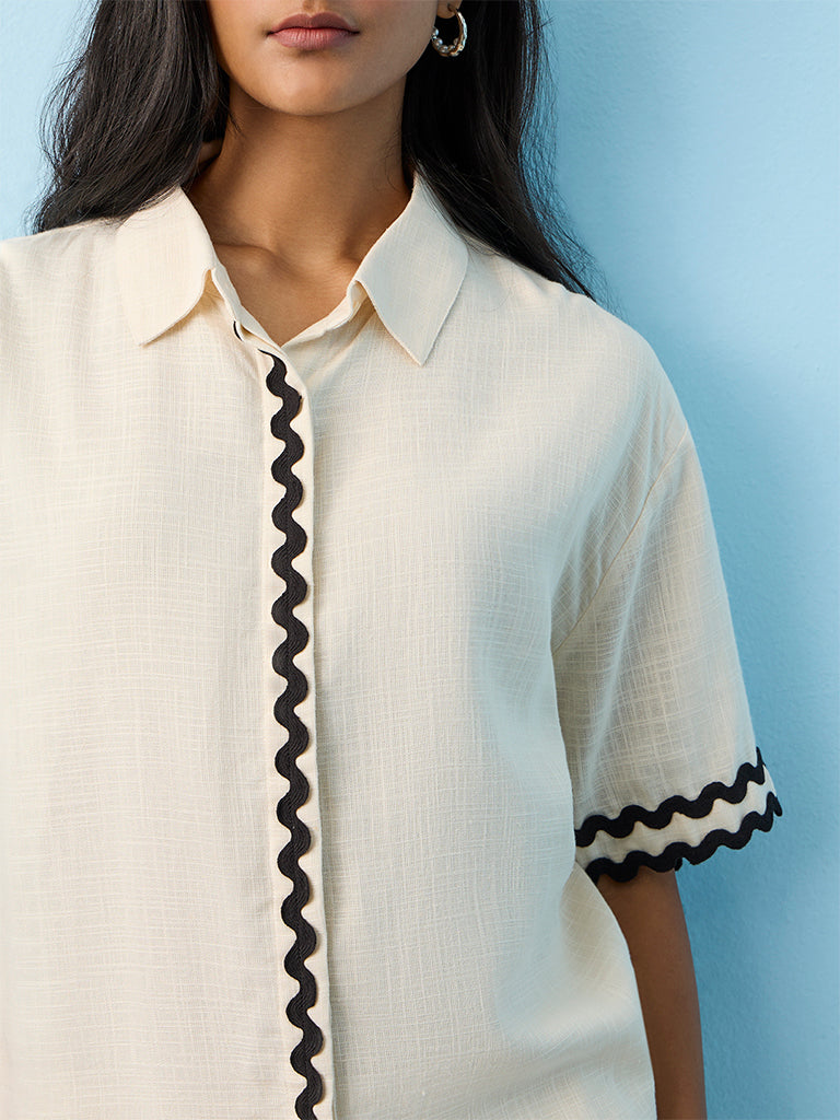LOV Off-White Rick Rack Detail Shirt