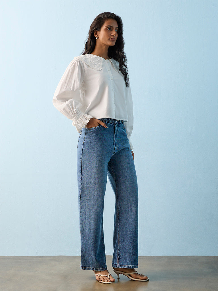 LOV White Embroidered Cotton Blouse