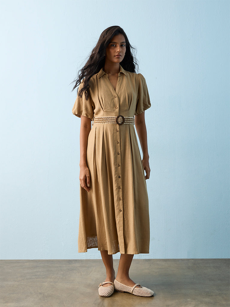 LOV Dark Beige A-Line Dress with Belt