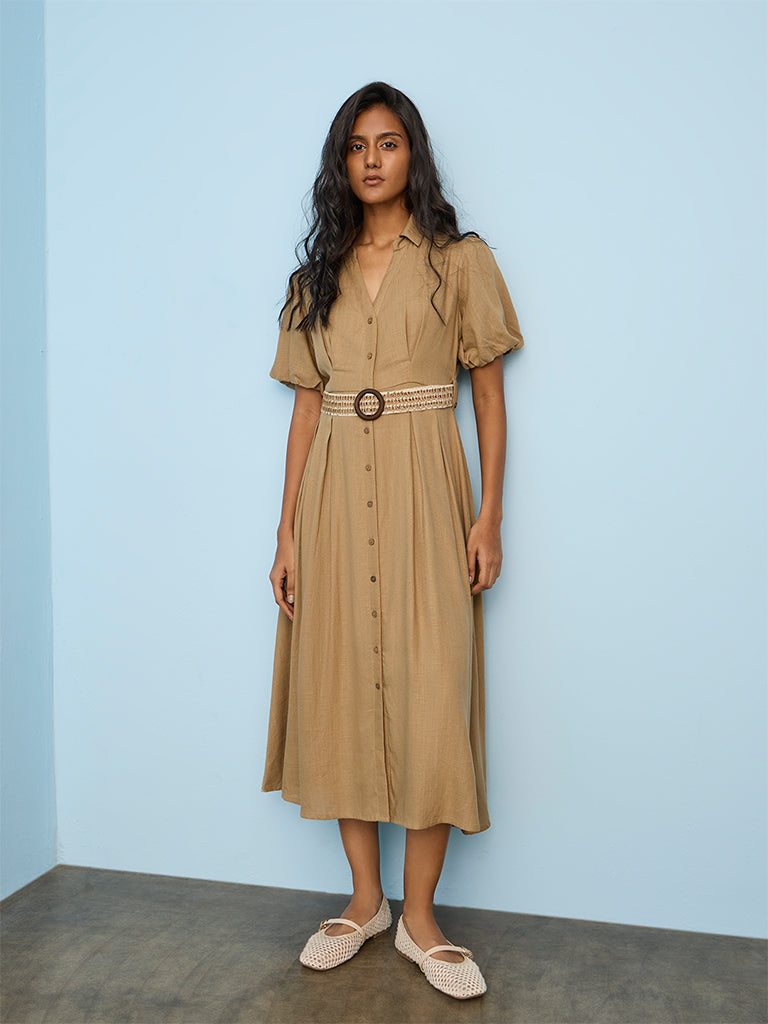 LOV Dark Beige A-Line Dress with Belt