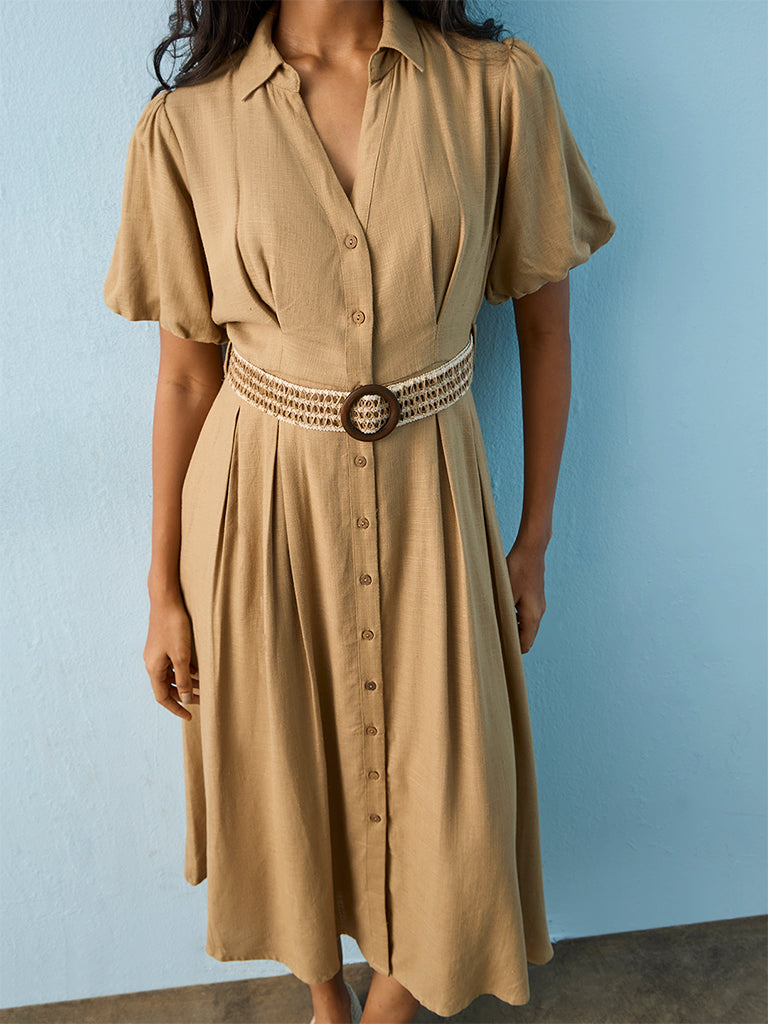 LOV Dark Beige A-Line Dress with Belt
