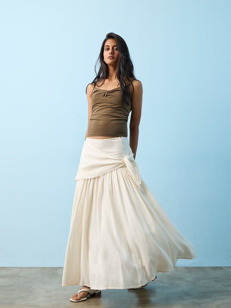 LOV  Light Beige Wrap Style High-Rise Skirt