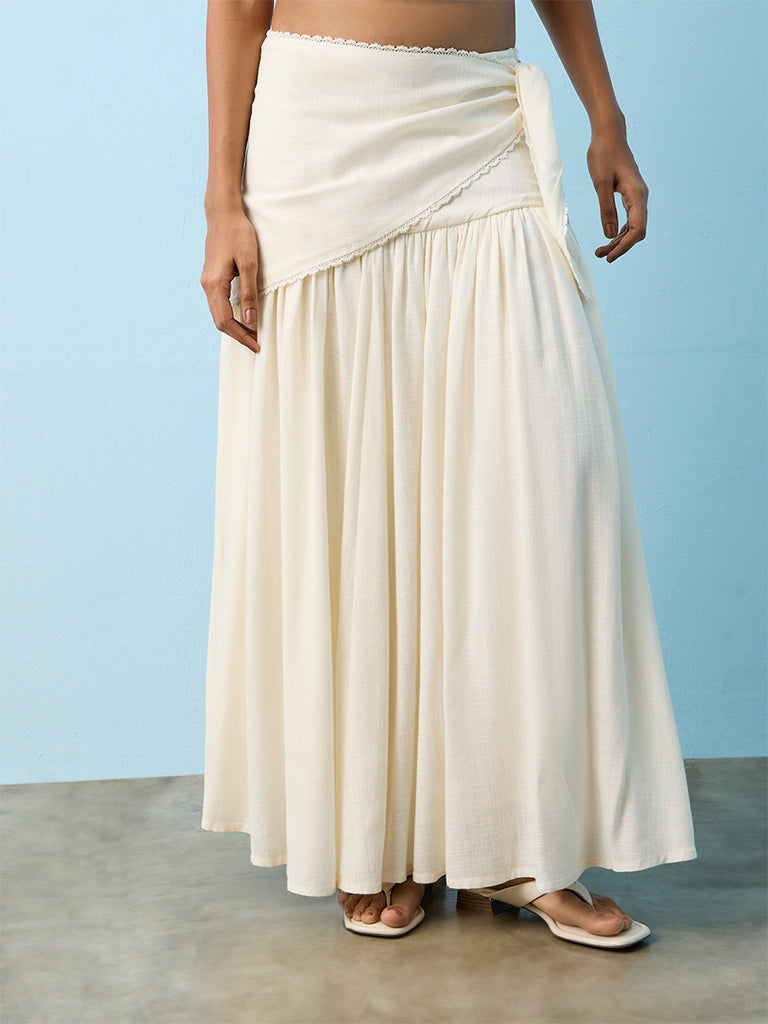LOV  Light Beige Wrap Style High-Rise Skirt