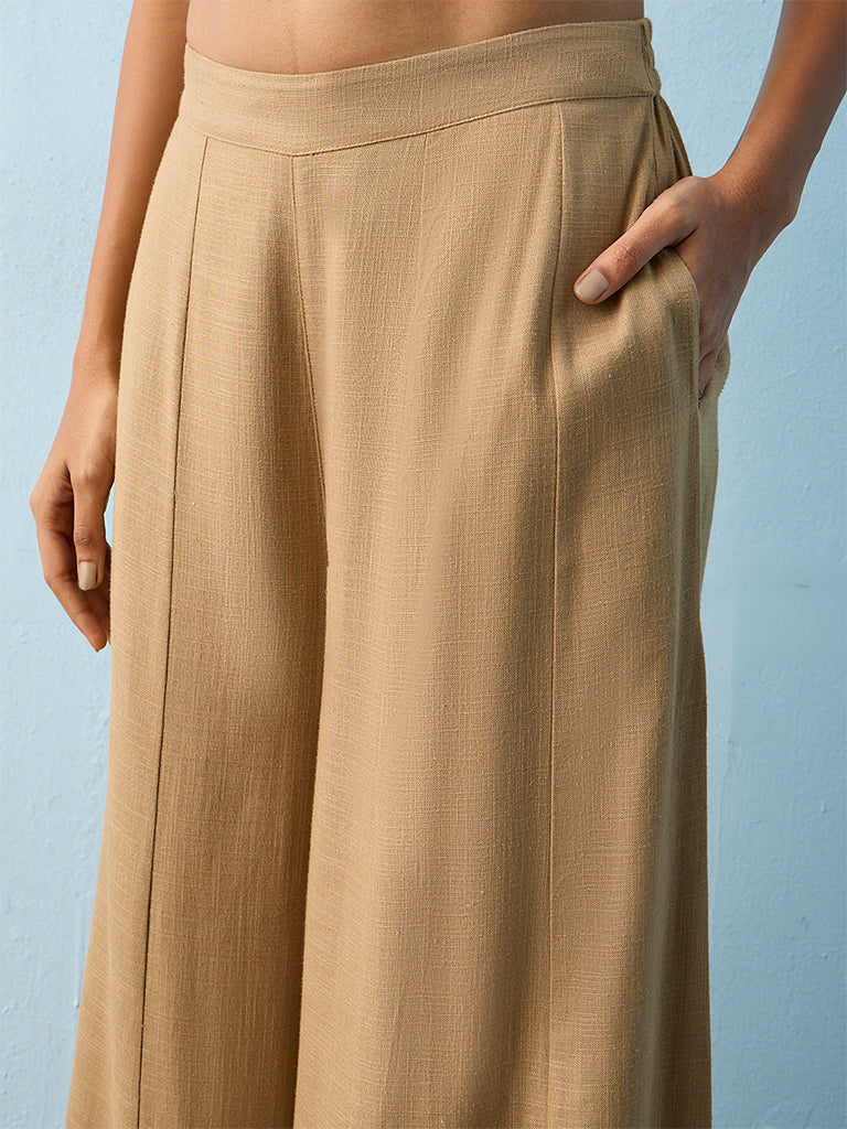LOV Dark Beige Wide-Leg High-Rise Pants