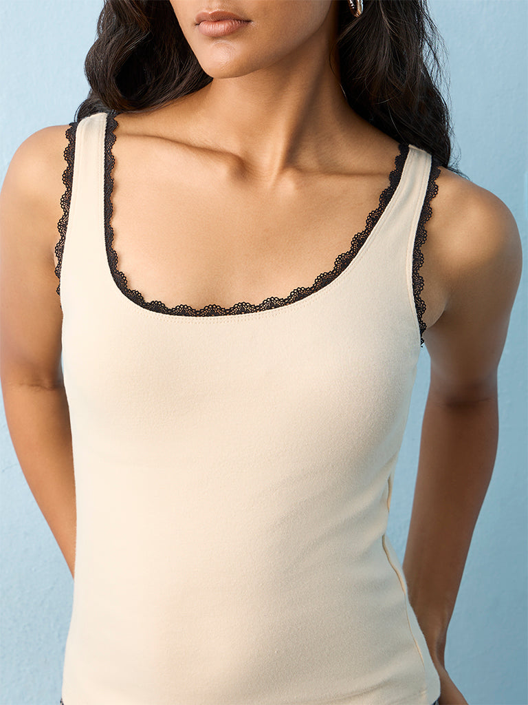 LOV Off-White Lace Detail Cotton-Blend Top