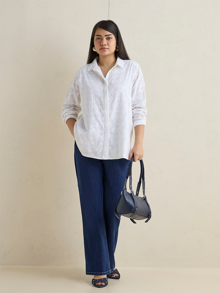 Gia White Schiffli Embroidered Cotton Shirt