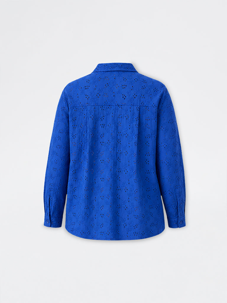 Gia Blue Floral Schiffli Embroidered Cotton Shirt