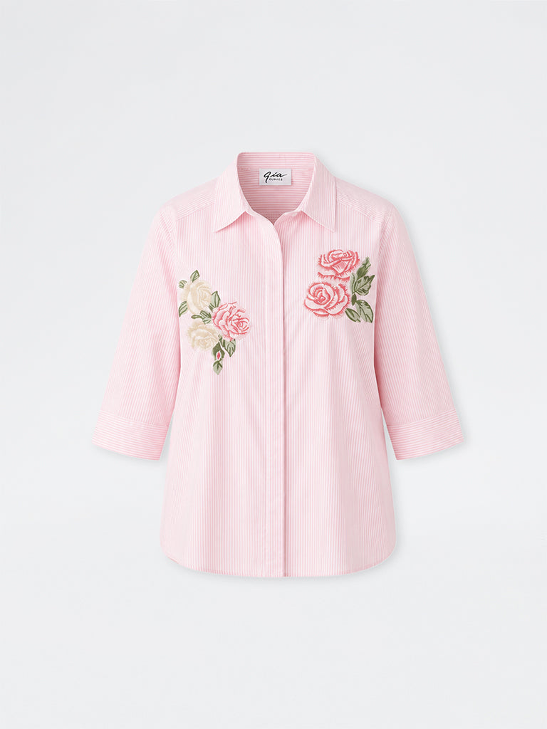 Gia Pink Floral Embroidered Cotton Shirt