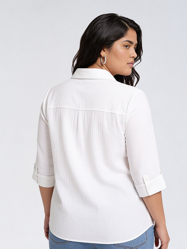 Gia White Floral Embroidered Cotton Blouse