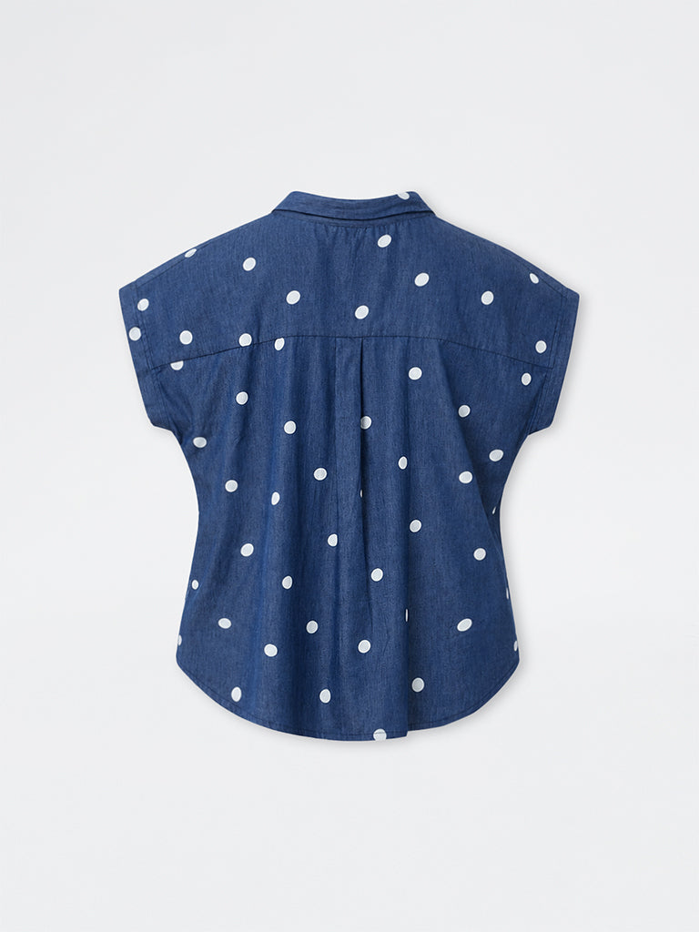 Gia Blue Polka Dot Printed Denim Shirt