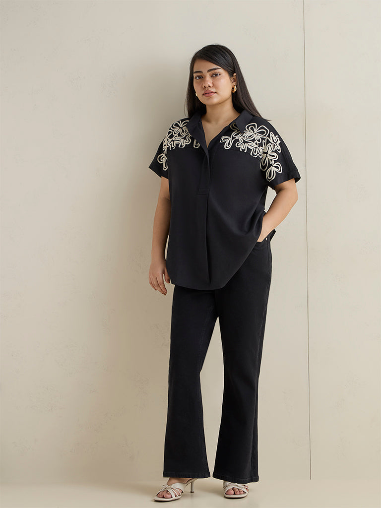 Gia Black Floral Embroidered Blouse