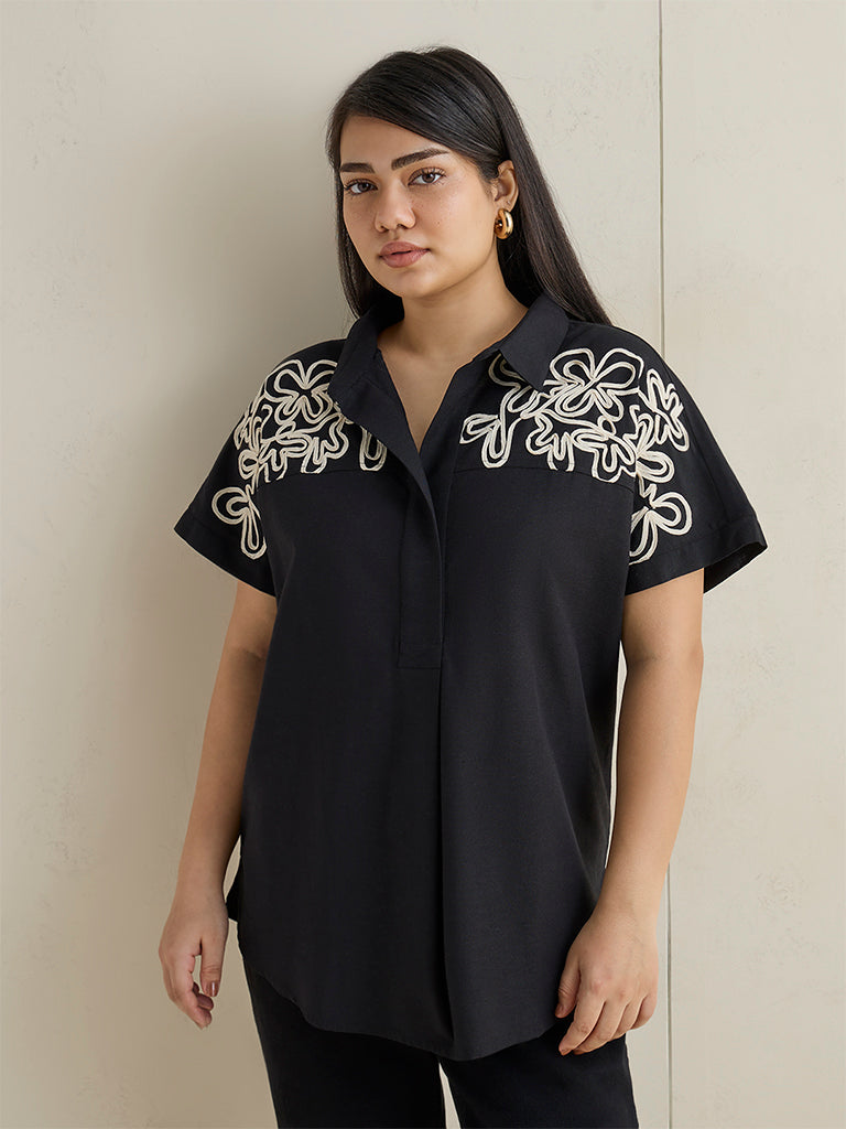 Gia Black Floral Embroidered Blouse