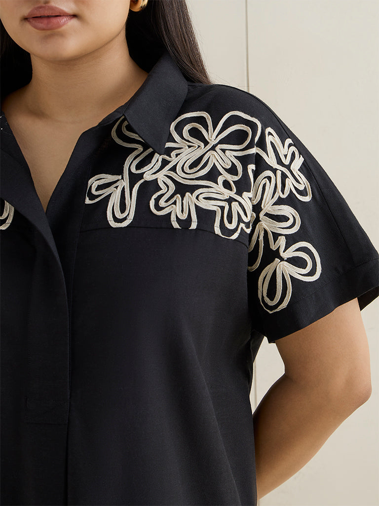 Gia Black Floral Embroidered Blouse