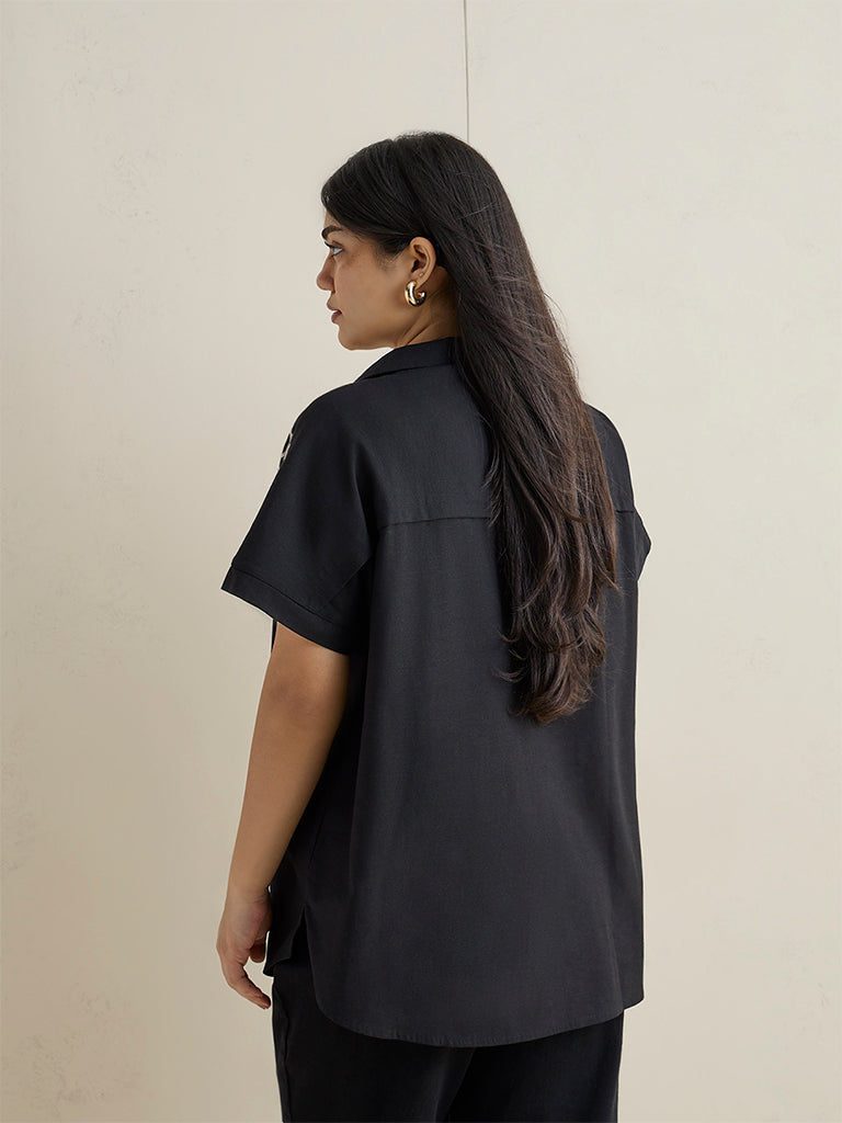 Gia Black Floral Embroidered Blouse