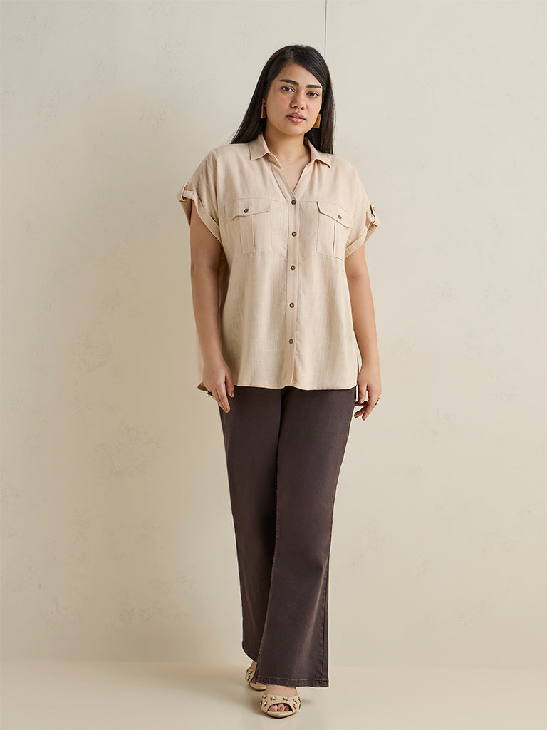 Gia Beige Solid Blouse