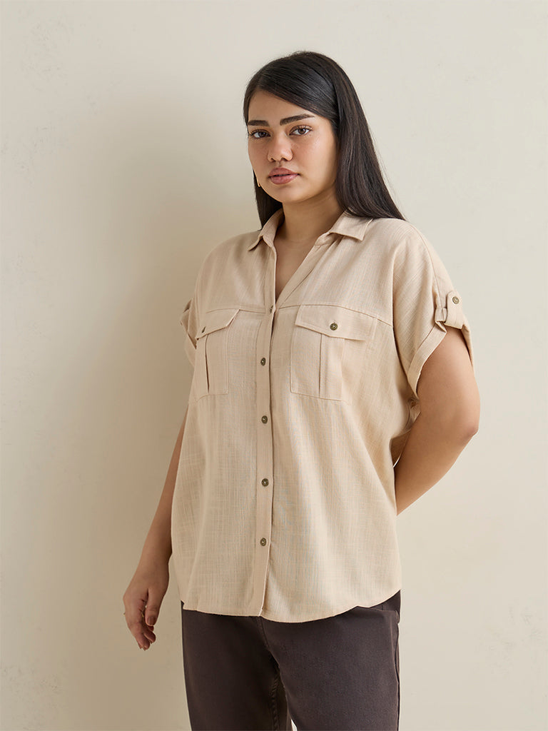 Gia Beige Solid Blouse