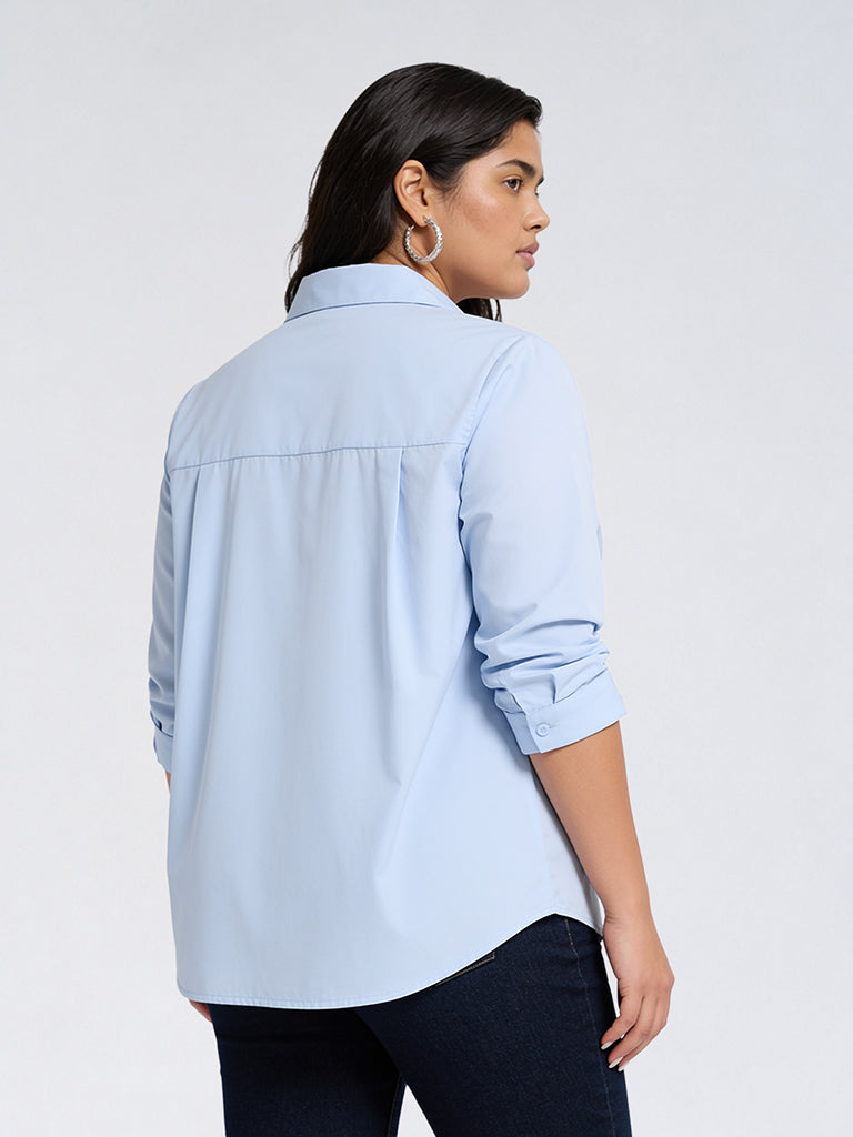Gia Light Blue Floral Embroidered Shirt