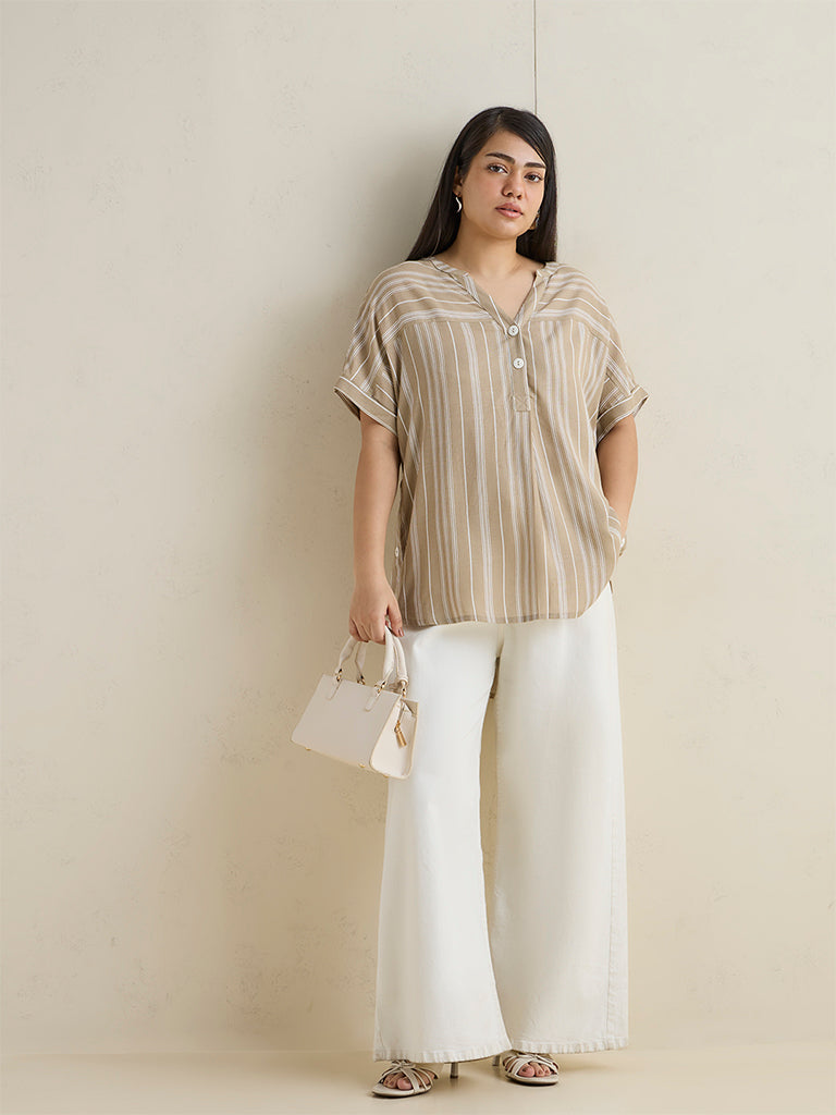 Gia Beige Striped Blouse