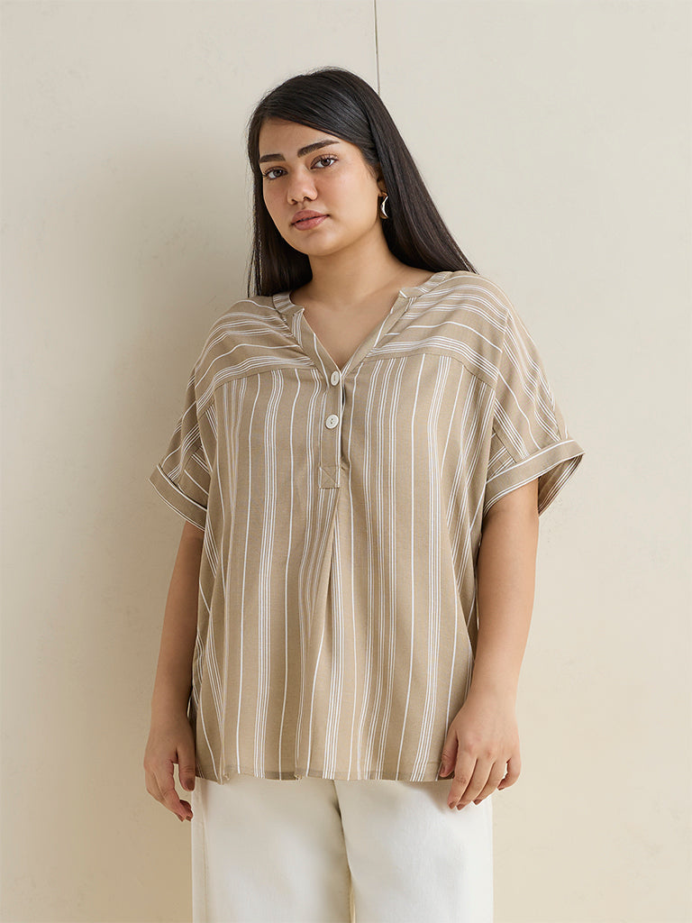 Gia Beige Striped Blouse