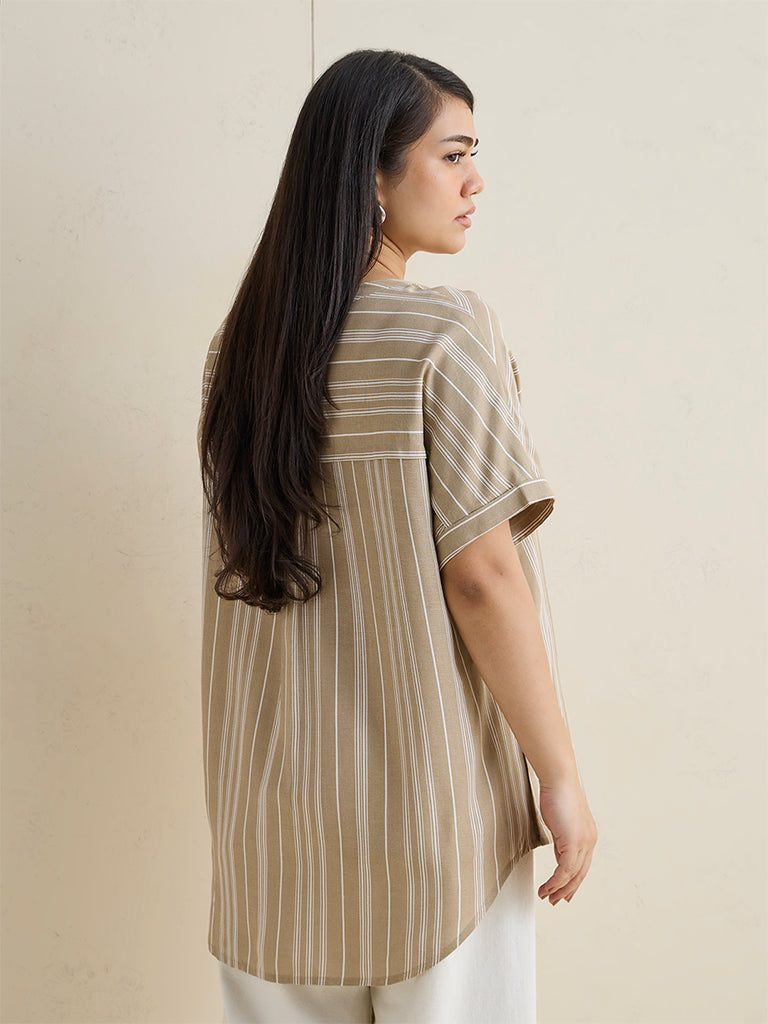 Gia Beige Striped Blouse