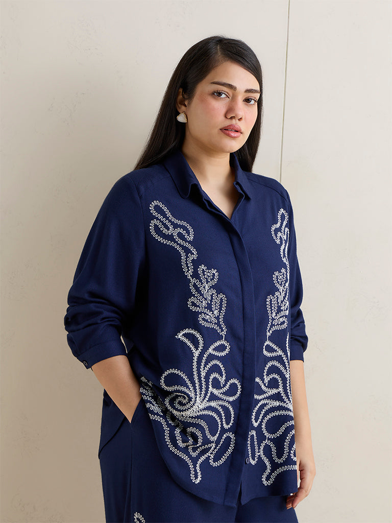 Gia Navy Embroidered Shirt