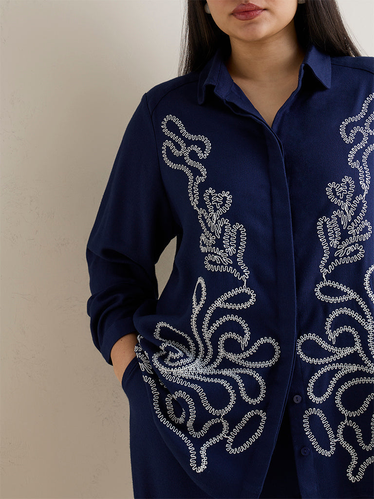 Gia Navy Embroidered Shirt