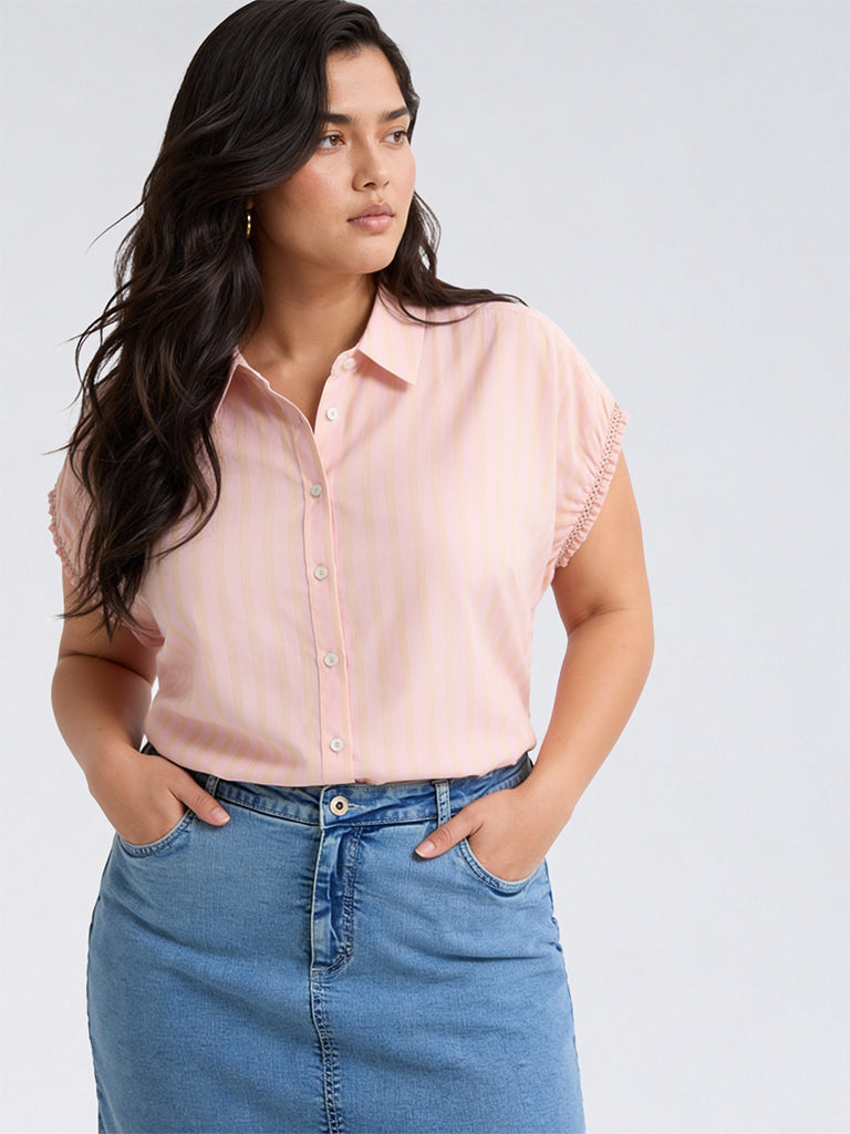 Gia Pink Striped Cotton-Blend Blouse