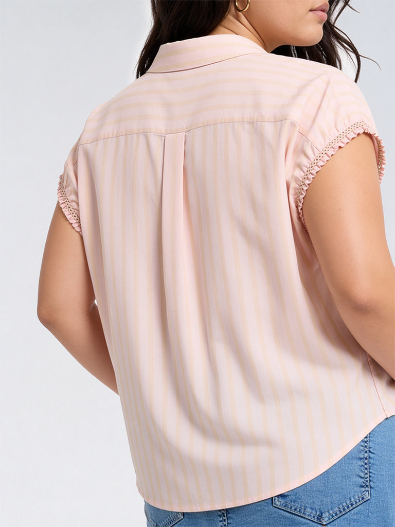 Gia Pink Striped Cotton-Blend Blouse