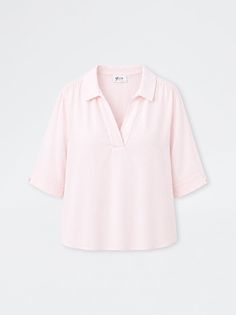 Gia Light Pink Solid Cotton-Blend Blouse