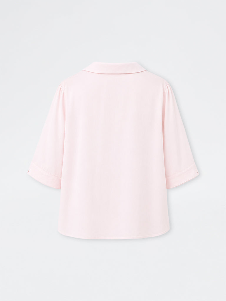 Gia Light Pink Solid Cotton-Blend Blouse