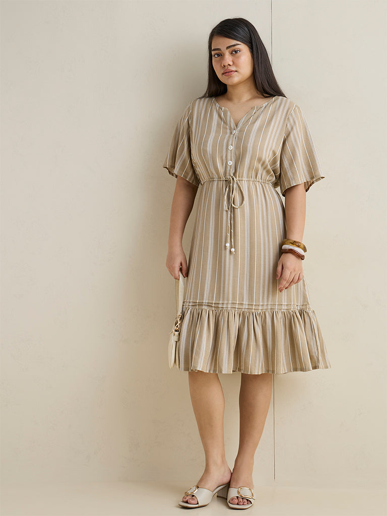 Gia Beige Striped A-Line Dress