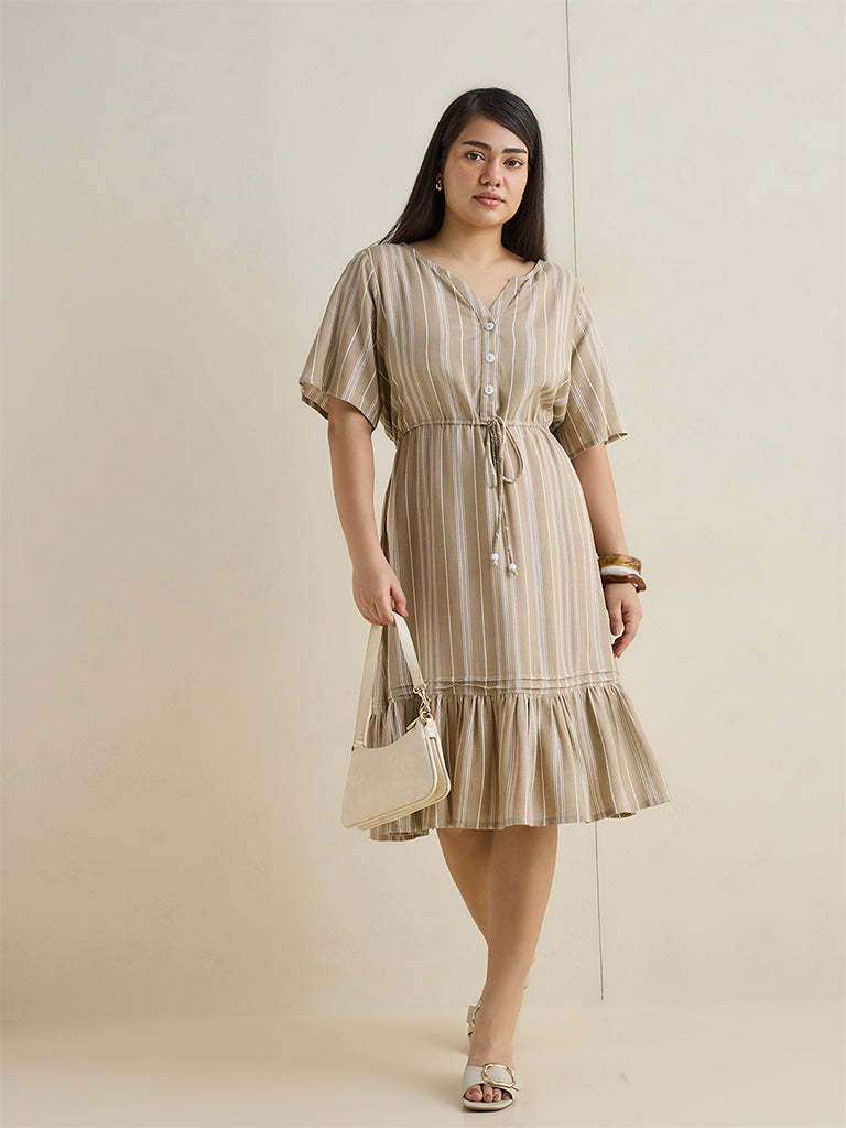 Gia Beige Striped A-Line Dress