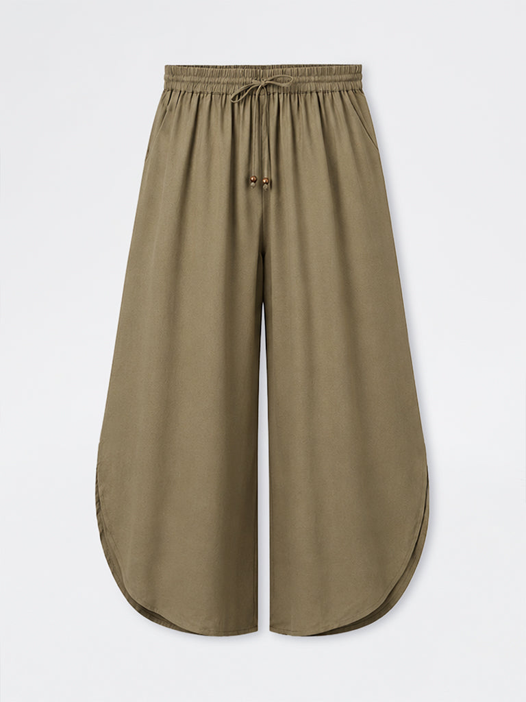 Gia Olive Solid High-Rise Cotton-Blend Trousers